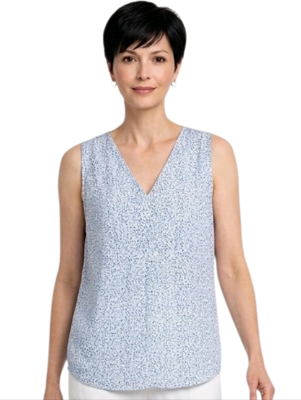 LOFT Outlet Della Robbia Blue Speckled V-neck Sleeveless Blouse Size M